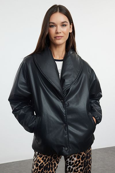 Trendyol Collection Faux Leather Black Coat - Regular Fit TWOAW25MO00138