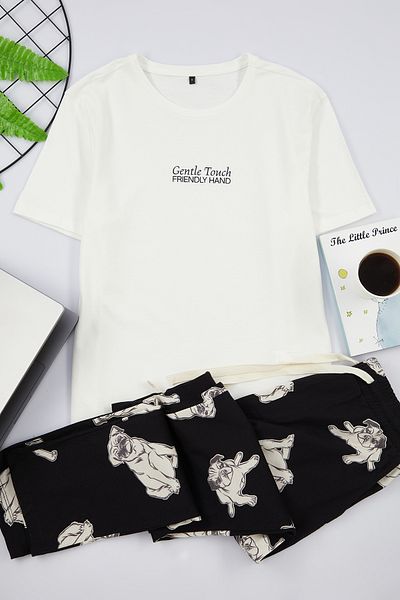 Trendyol Collection Σετ υπνοδωματίων Unisex εκρού με κανονική εφαρμογή από βαμβάκι - TMNAW25PT00001