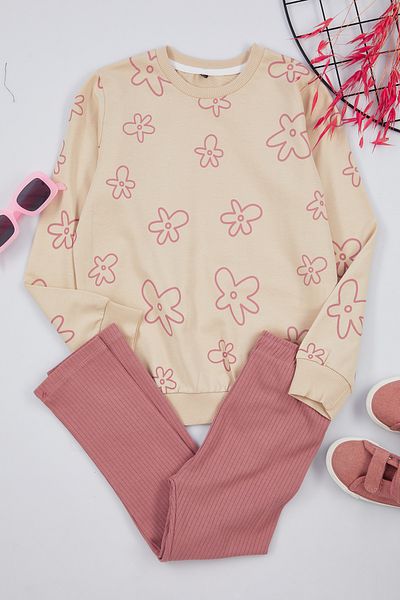 TRENDYOLKIDS Cotton Knitted Pink Slogan Set - Tkdaw25Au00005