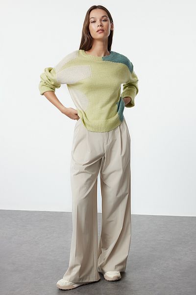 Trendyol Collection Pulover din tricotaje moale blocat de culoare verde - TWOAW25KZ00003
