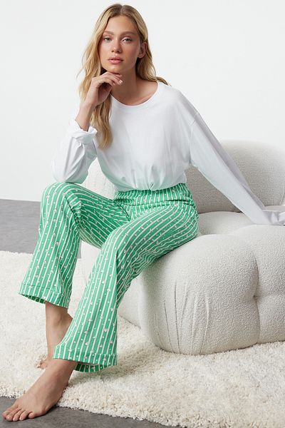 Trendyol Collection Zöld csíkos pamut szív pizsama alsó - THMSS23PJ00002