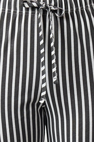 Trendyol Collection Antracitové pruhované 100% bavlněné pletené spodky pyžama - THMAW24PJ00001