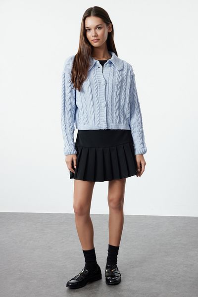 Trendyol Collection Polo Neck Blue Knitwear Crop Cardigan - Twoaw22Hi0448