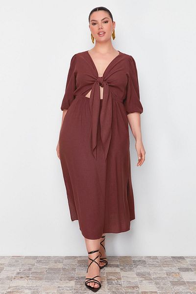 Trendyol Curve Кафява тъкана рокля с А-силует TBBSS24AH00052