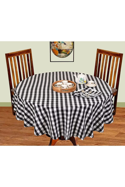 Zeren Home Okrugla, otporna na tečnosti, bezbrižna Karirano Lan Stolnjak