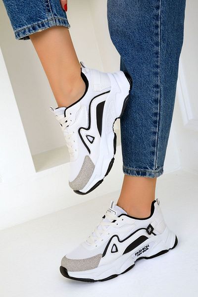 SOHO Weiß-Schwarze Damen Sneakers 17834