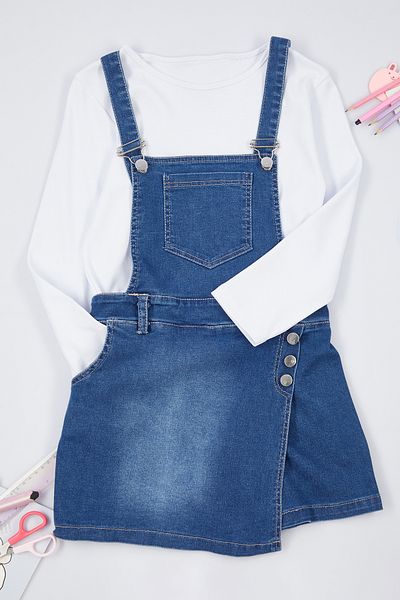 TRENDYOLKIDS Blaues T-Shirt- und Jeans-Kleid-Set für Mädchen – TKDAW25SE00003