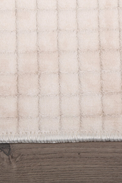 Bonny Home Square Plus Cream Cutting Runner Stain Resistant Non Slip Based Machine Washable Soft Carpet