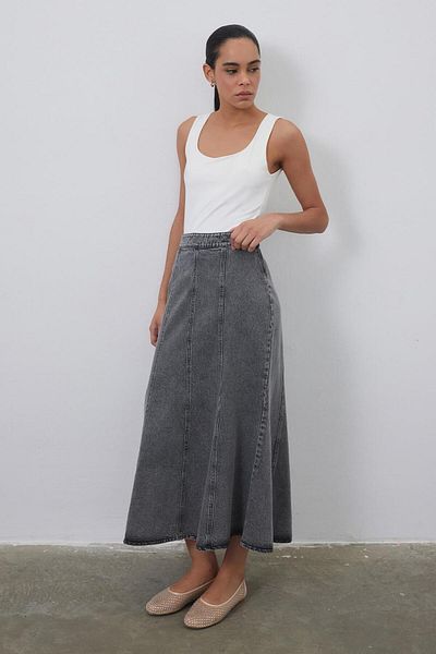 KADRİYE BAŞTÜRK Denim Fish Form Skirt Gray