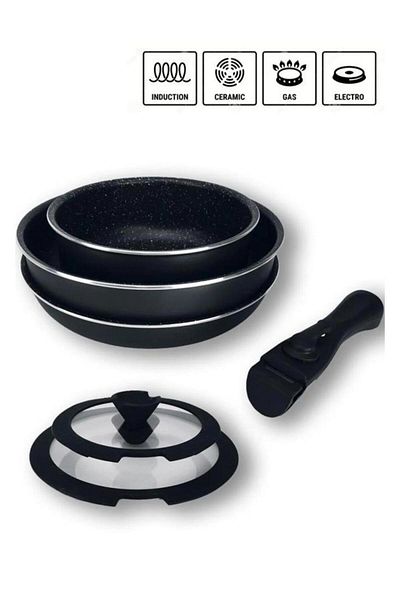 ÇELİKAY Winterbach Pangenio 6-Piece - Granite Pan and Saucepan Set, Black