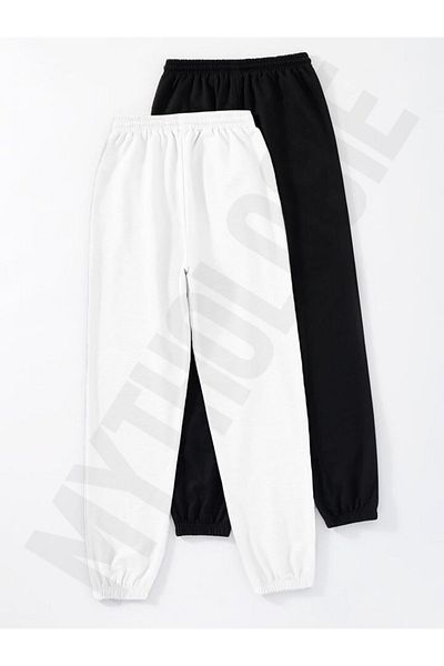 Mythologie 2-Piece Unprinted Jogger Sweatpants - Black And White Rubber Leg High Waist Summer