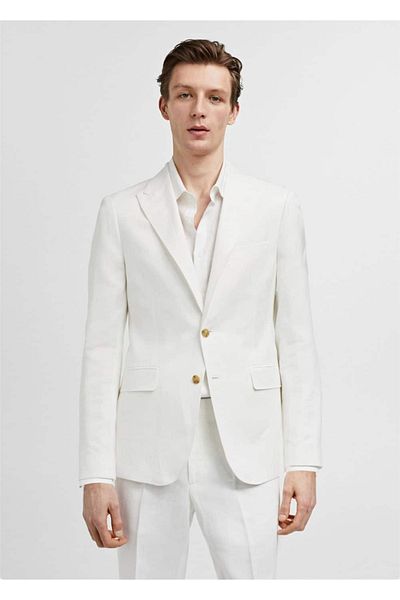 MANGO Man Schmal geschnittene Blazerjacke aus Baumwoll-Leinen-Stoff