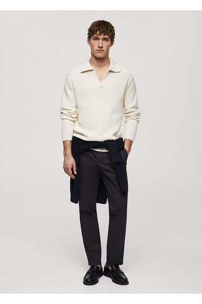MANGO Man Slim Cut Cotton Trousers - Collet Detailed