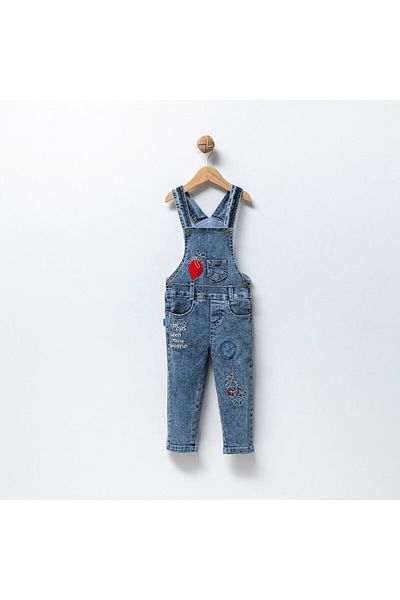 Overdo Embroidered Boy's Black Denim Salopet