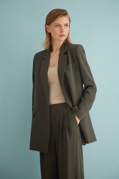 Nurs Khaki Double-breasted Belted Jacket