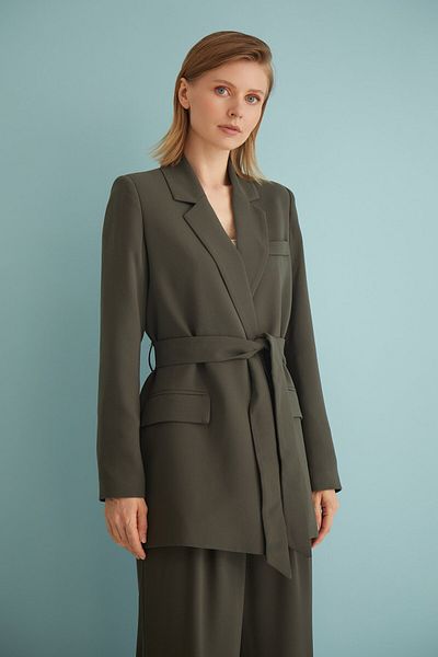 Nurs Khaki Double-breasted Belted Jacket