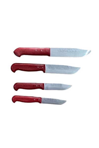mobilreyon Bıçak Set 4 Parça , 18 - 20 - 23 - 28 cm Boy , Kırmızı saplı , Mut...