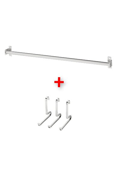 IKEA Mutfak Duvar Rayı Uzunluk: 56 Cm + 3 Adet Kanca İkea Çelik Askı Gümüş Re...