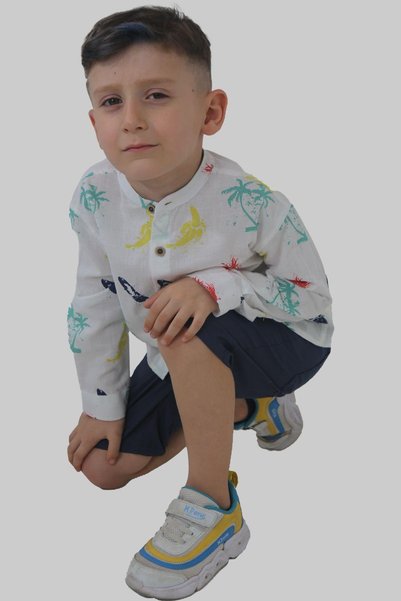 ASG TEKSTİL White Color Summer Printed Short Sleeve Baby Boy Shirt