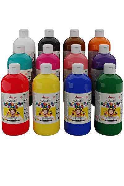 REDROSE COLOR Tüm Renkler Parmak Boyası 12'li Set 12x500gr Yıkanabilir, Toksi...
