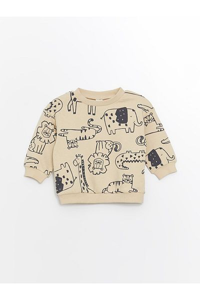 LC Waikiki LCW Baby Crew Neck Printed Sweatshirt and Sweatpants for Baby Boy - Set of 2