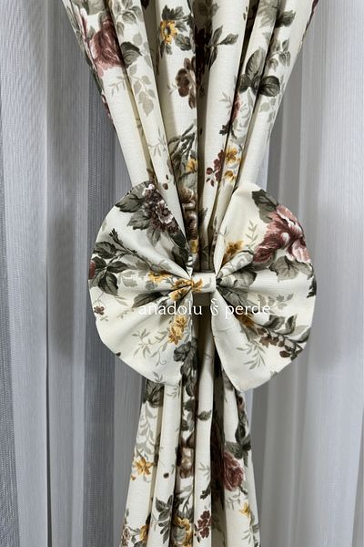 GLOMAR Panama Linen Kitchen Curtain - 1/3 Rose Pattern, Rustic Short Background with Barbecue