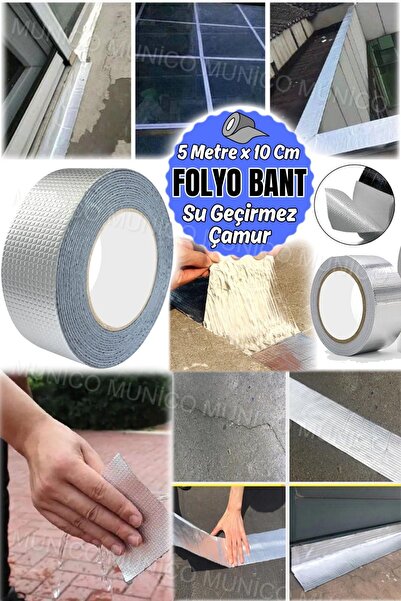 Munico 5m x 10cm Çatı ve Boru Onarımları İçin Su Geçirmez Folyo Bant  Hava ve...