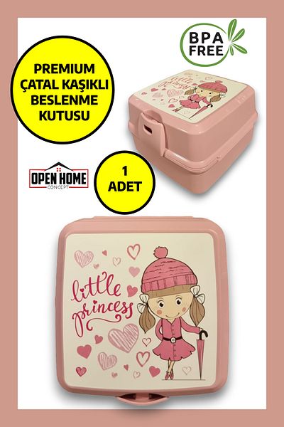 Open Home Concept Pink Little Princess Premium 4 Compartment Lunch Box