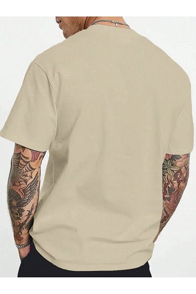 MODARİCH Be:er Clock T-Shirt - Μπεζ εμπριμέ Oversize Crew λαιμόκοψη κοντό μανίκι