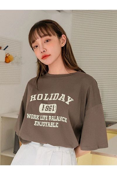 MODARİCH Holiday 1961 T-Shirt - Καφέ με στάμπα με κοντό μανίκι