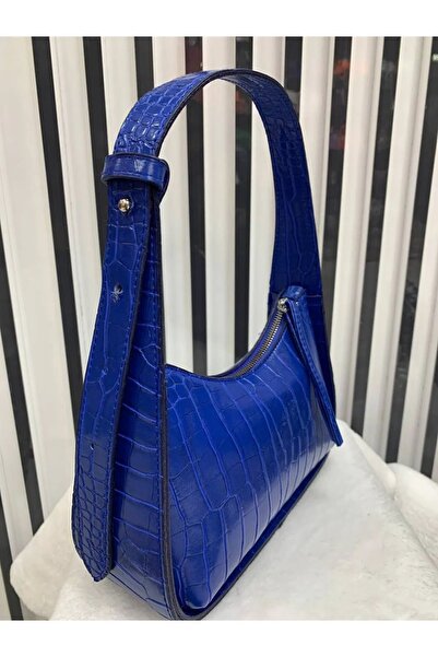 AsperaBag Saks Blue Women's Crocodile Patterned Baguette Bag