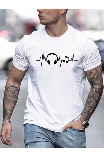 MODARİCH Μπλουζάκι με λευκό εμπριμέ Pulse Headphones Oversize - Κοντό μανίκι, λαιμόκοψη