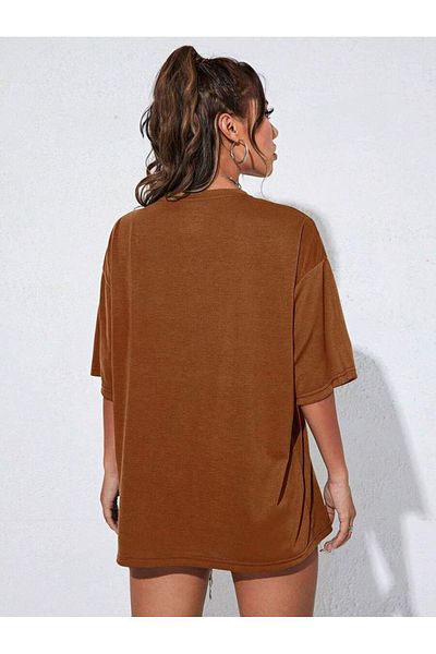 MODARİCH Brooklyn Nyc T-Shirt - Brown Printed Oversize Crew Neck Short Sleeve Loose