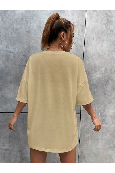 MODARİCH Sun Soul T-Shirt - Μπεζ με στάμπα Oversize Crew λαιμόκοψη κοντό μανίκι φαρδύ