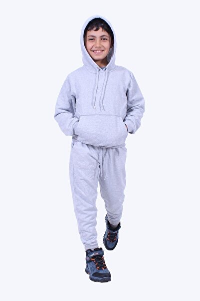 PANİO KİDS Plain Kangaroo Pocket Top and Bottom Boy Tracksuit Set