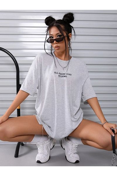 MODARİCH Roads Rome T-shirt -grey, Printed, Crew Neck, Printed, Short Sleeve, Boyfriend, Loose
