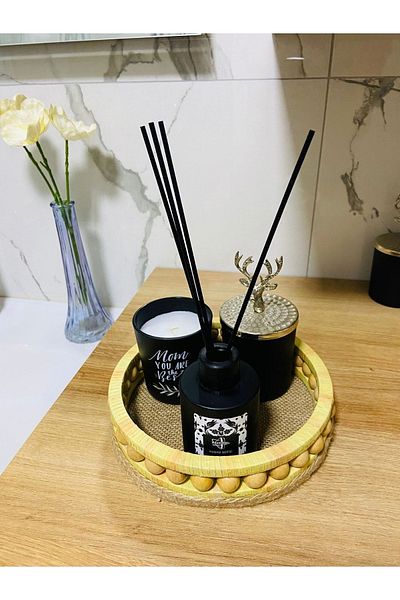 Aura design Ψάθινο Ξύλινο Διακοσμητικό Καλάθι Αξεσουάρ Οργάνωσης Μπάνιου Μοντέλο
