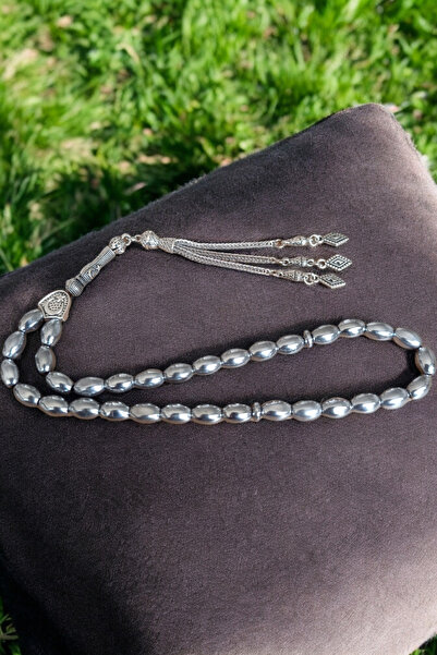 MGA DOĞAL TAŞ مسبحة صلاة باللون الرمادي الهيماتيت مقاس 33 بوصة - حجر طبيعي أص...