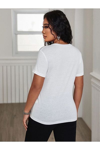 MODARİCH Γυναικείο μπλουζάκι Silhouette Figure - λευκό, εμπριμέ, λαιμόκοψη, εμπριμέ, κοντό μανίκι, Boyfriend, Loose