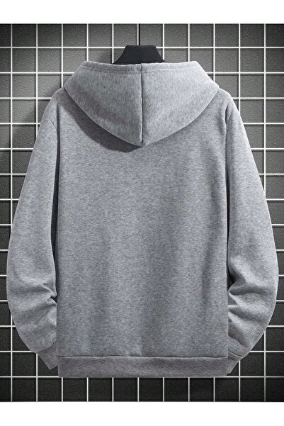 MODARİCH Geyik Logo Sweatshirt - Gray Printed Oversize Ribbon Hoodie