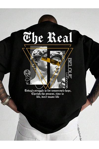 Mythologie The Real Luckystar T-Shirt - Μαύρο εμπριμέ κοντό μανίκι με λαιμόκοψη
