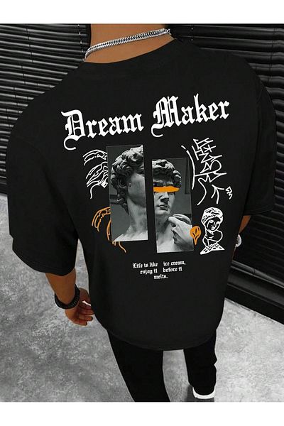 Mythologie T-Shirt Dream Maker - Μαύρο εμπριμέ κοντό μανίκι με λαιμόκοψη