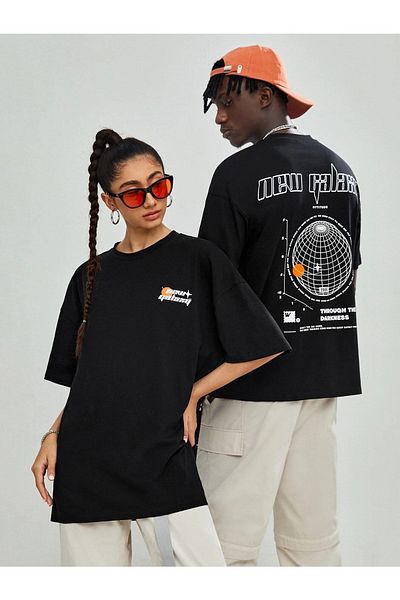 Mythologie Νέο Galaxy T-shirt Double Couple Lover Combination 2 τεμαχίων - Μαύρο, εμπριμέ, Oversize, Crew Neck