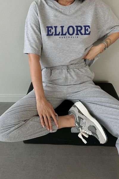 Mythologie Ellore T-shirt Sweatpants Jogger - Σετ αθλητικής φόρμας με γκρι εμπριμέ στο κάτω μέρος Oversize Crew Neck
