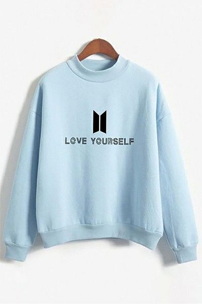 MODARİCH Hanorac gros de iarnă Love Yourself - Gâtul turnat supradimensionat cu imprimeu albastru baby