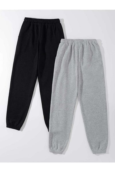 Mythologie 2-Piece Sweatpants Jogger - Μαύρο και γκρι λαστιχένιο πόδι ψηλόμεσο καλοκαίρι