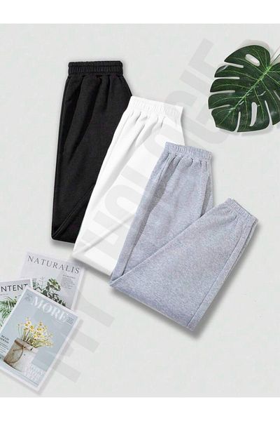 Mythologie 3-pack East Hampton printed Jogger Sweatpants - Μαύρο Λευκό Γκρι Λαστιχένιο Πόδι Ψηλόμεσο Καλοκαίρι