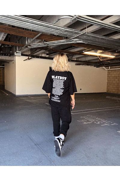 Mythologie Playboy Pleasure T-shirt Φούτερ - Μαύρο Jogger T-Shirt Σετ φόρμας Oversize Crew Neck