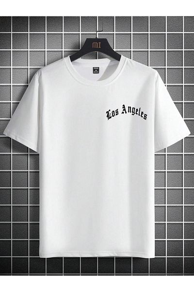 Mythologie Los Angeles Lettering T-Shirt - Λευκό εμπριμέ κοντό μανίκι με λαιμόκοψη