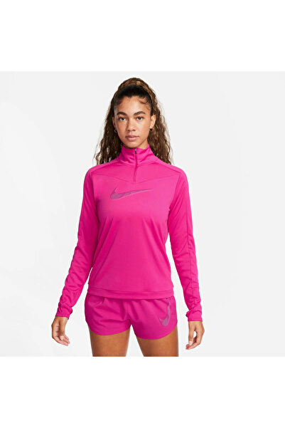 Nike Dri-FIT Swoosh Half Zip Pacer Kadın Pembe Uzun Kollu Sweatshirt